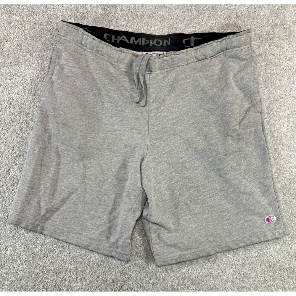 Champion Mens Size Medium Gray Athletic Fleece Sweat Shorts Drawstring Pocket